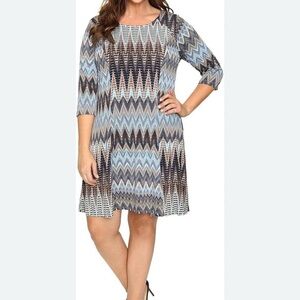 Karen Kane A-line Dress in Brown with Cuffed 3/4 Sleeves